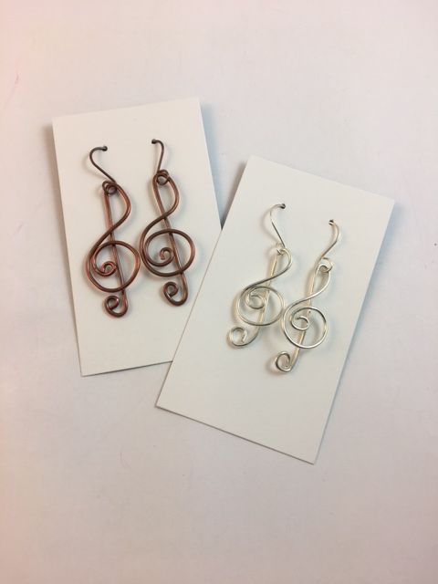 Karen Meador, Ph.D.'s Treble Clef Earrings - , Contemporary Wire Jewelry, Loops, Wire Loop, Wrapped Wire Loop, Spirals, Wire Spiral, Spiral Wire Wrap, treble clef earrings